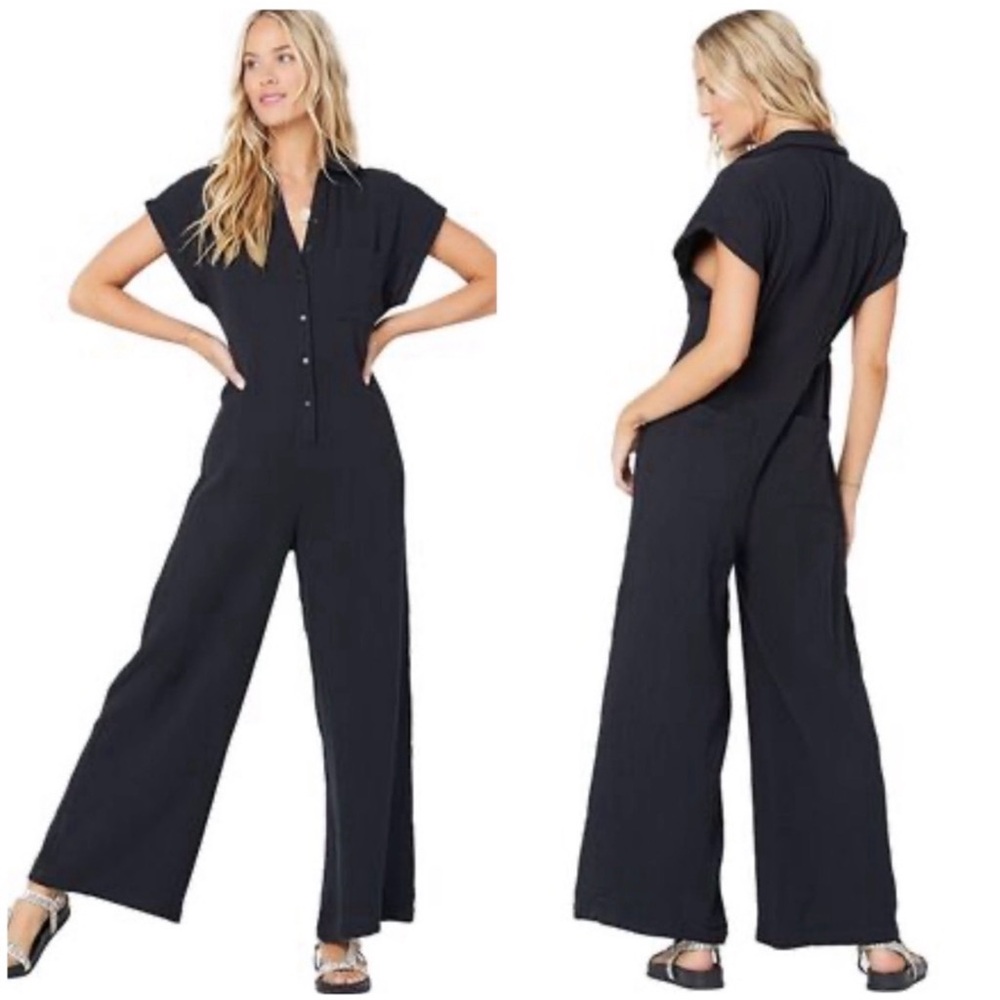l*space Black Short-Sleeve Wide-Leg Jumpsuit